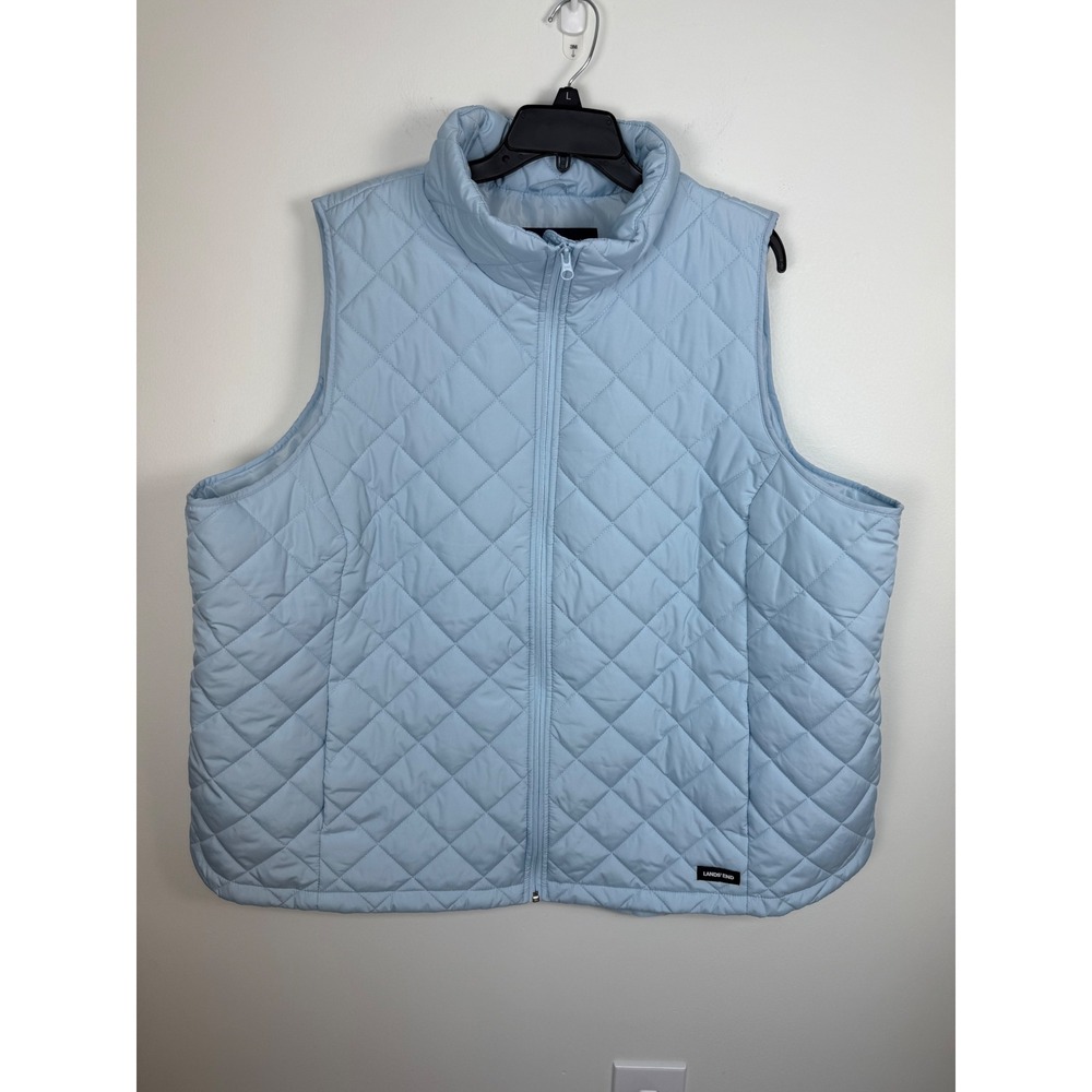 Lands End Womens 3X Light Blue Quilted Full Zip Insulated Puffer Vest Plus Size